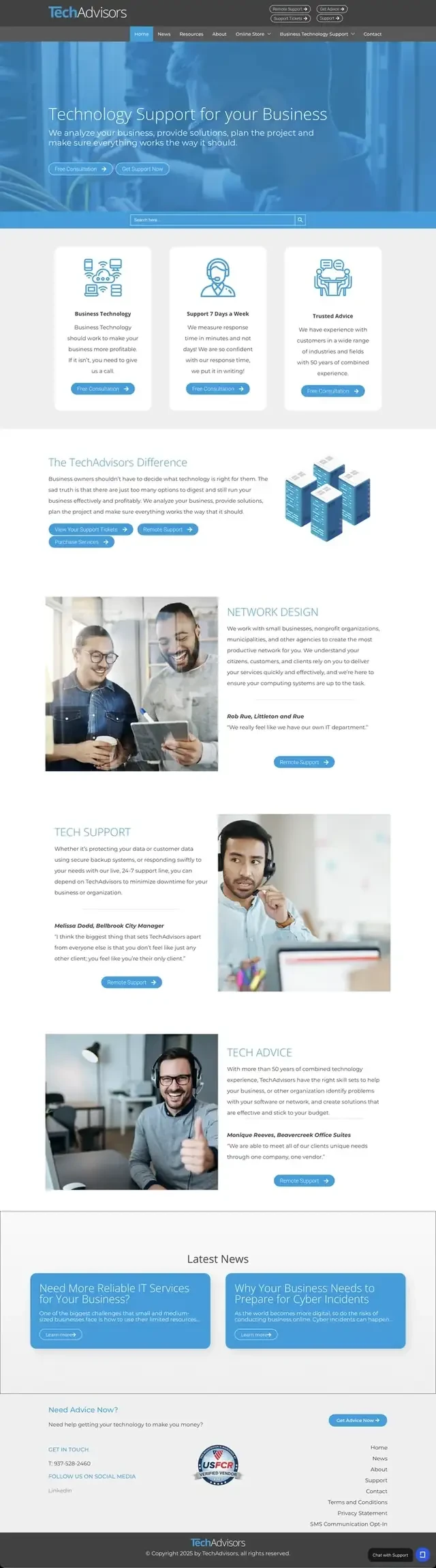 Home page of the TechAdvisors website