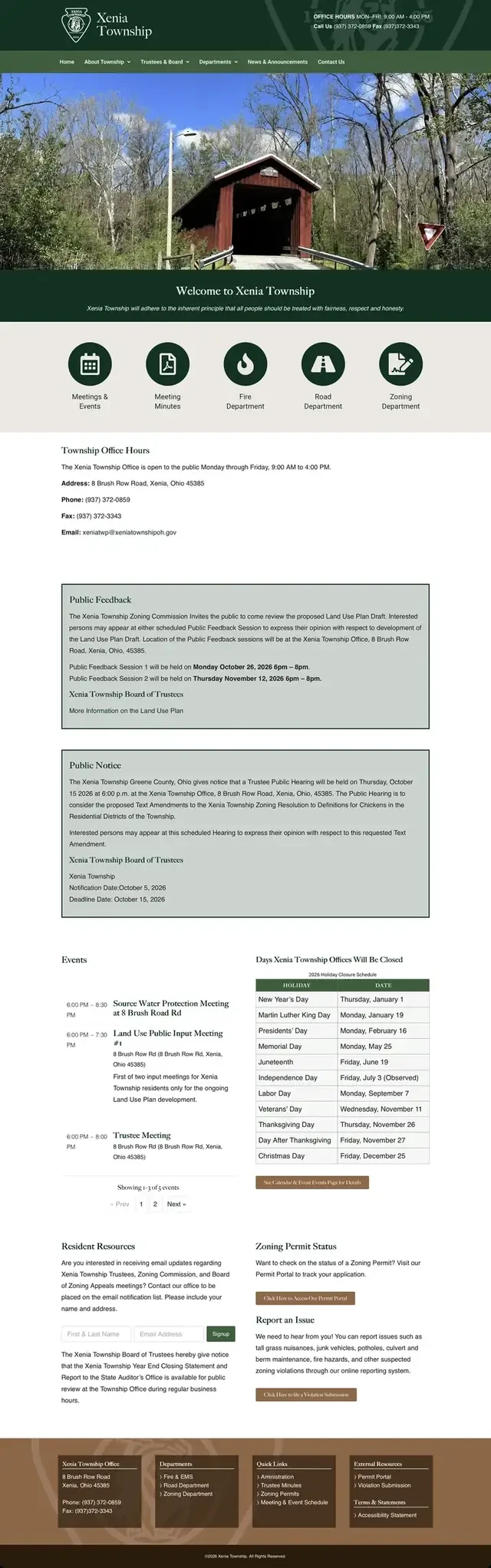 Home page of the Xenia Township website