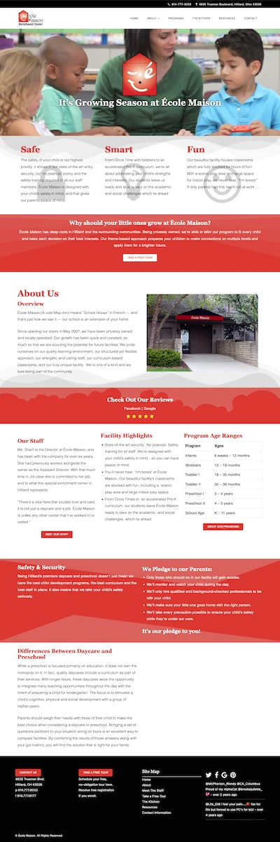 Website we built for a child care center